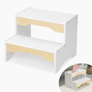 Labebe Sgabello per bambini, Scaletta con 2 gradini, Montessori legno Antiscivolo sgabello, Multifunzione sgabello sedia per bagno, cucina, camera dei bambini e toilette fino a 110 kg - Bianco