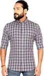 GLOBALRANG Men's 100% Cotton Regular Fit Casual Checks Shirt with Pocket Purple