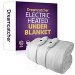 Dreamcatcher Double Electric Blanket 193 x 137cm, Soft Polyester Electric Blanket Fitted Underblanket Mattress Cover, 3x Heat Settings, 2x Controllers and Machine Washable Heated Blanket