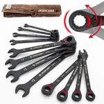 ironcube Reversible ratcheting Wrench Set, 12-Piece Metric 8-19mm, Tough Black, With Wax Canvas Storage Bag