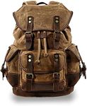 Jahomieo Vintage Canvas Leather Backpack for Men Casual Hiking Rucksack 15.6" Laptop Backpacks, Khaki