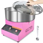 1000W Cotton Candy Machine, Commercial Electric Cotton Candy Machine, Pink Candy Floss Machine with Stainless Steel Large Bowl & Lid, Sugar Scoop, Cotton Candy Maker for Home, Kids Birthday, Party