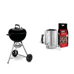 Weber Original Kettle Charcoal Grill Barbecue, 47cm | E-4710 BBQ Grill with Lid Cover, Thermometer, Stand & Rapidfire? Barbecue Chimney Starter Set | Aluminium BBQ Fire Starter Set