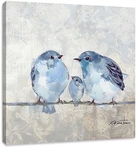 Woxfcart Bird Picture Bathroom Decor Wall Art Blue and Gray Walls Decoration, Canvas Size 12"x12"