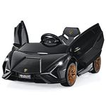 COSTWAY Lamborghini Children's Electric Car with 2.4G Remote Control, Children's Car 3-5 km/h with MP3, Radio, Music and LED Headlights, for Children from 3-8 Years (Black)