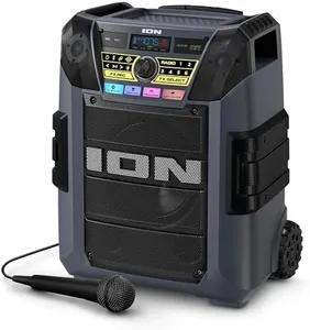 ION Block Rocker XL - Portable Bluetooth Outdoor Party Speaker, 220W, with Karaoke Microphone, Battery, 5 Speakers, Lights, Radio, USB Charging & App