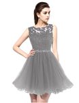 Sarahbridal Women's Tulle Short Homecoming Dresses Applique Lace Prom Party Gowns Gray US16