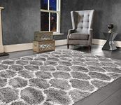 Shaggy Rug GEOMETRIC DESIGN Modern Rugs Living Room Extra Large Small Rectangular Size Soft Touch Thick Fluffy Pile Living Room Area Rugs Non Shedding (Silver, 240cm x 340cm (7.9ft x 11.2ft))