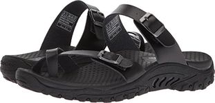 Skechers Women's Reggae-Carribean-Double Buckle Toe Thong Slide Sandal, Black, 9 M US