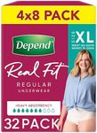 Depend Real Fit Incontinence Underwear Regular Women X-Large 32 Count (4 x 8 Pack) - Packaging May Vary