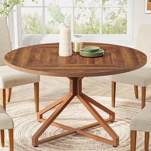 Tribesigns Round Dining Table for 4-6 People, 47-Inch Circle Kitchen Table Dining Room Table with Metal Pedestal Base, Wood Dinner Table for Dining Room, Kitchen, Living Room