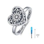 SOULMEET Sunflower Locket Urn Ring That Holds Loved Ones Ashes Sterling Silver Personalized Locket Band Keepsake Memorial Jewelry Cremation Rings for women, Metal, No Gemstone