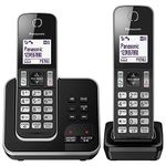 Panasonic KX-TGD322 Cordless Home Phone with Nuisance Call Blocker and Digital Answering Machine - Black & Silver (Pack of 2)