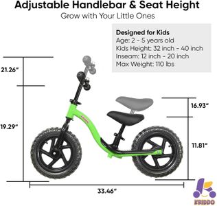 KRIDDO Toddler Balance Bike, Green – 18 Months to 4 Years, Footrest, Early Learning
