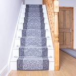 runrug Stair Runner Rug - Staircase Carpet Runner for Stairs - Stain Resistant Stair Carpet Rug Runner - Ideal for High Foot-Traffic Areas - 60cm Wide x 600cm Long - Baroque, Light Grey