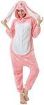 EJsoyo Adult Onesie Bunny One Piece Plush Pajamas Christmas Costume Animal Kigurumi Cosplay Jumpsuit Homewear Pink X-Large