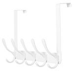 SKOLOO Over The Door Hook - 5 Hooks, Over Door Hook Hanger for Hanging Clothes/Towels/Coats/Backpack/Hat, Over Door Coat Rack(White)