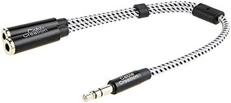 Headphone Splitter, CableCreation 3.5mm Stereo Audio Y Splitter Cable 3.5mm Male to 2 Port 3.5mm Female for iPhone,iPad,iPod, Samsung, LG, Tablets, MP3 players&more, 20cm/Black and white