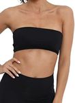 Livtany Women's Bandeau Sports Bra Padded Strapless Yoga Crop Tube Tops Solid Basic Sleeveless Wireless Bralette with Support, Black, Large