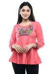 MAAHI Women's Rayon Pink Embroidery Top Sleeve 3/4 Size-M