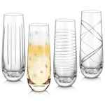 Joeyan 290ml Stemless Champagne Flutes Glasses, Set of 4 Wine Glasses Wedding Gift Cocktail Set Glasses Drinking Crystal Wine Drinking Glassware for Wine Tasting Wedding Party