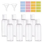 Ailvor 100ml Travel Bottles,Travel Bottles for Toiletries Empty Refillable,8pcs Clear Container Travel with 2 Funnels and Colorful Labels,Reuseable Plastic Travel Bottles for Shampoo Lotions Cosmetics