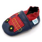 Dotty Fish Soft Leather Baby Shoes. Toddler Shoes. Non-Slip Suede Soles. Navy and Red Fire Engine Design for Boys. 6-12 Months (3 UK Child)