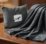 VAS COLLECTIONS Travel Pillow Blanket 2-in-1, Ultra Soft Flannel Blanket with Carry Case, 65x40 Inches, Compact Portable for Flights, Camping and Travel Comfort (Black Grey)