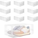 Juvale 10 Pack Foldable Clear Plastic Shoe Storage Boxes, Stackable Cases for Closet Organization (13 x 8.25 x 5.1 In)