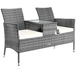 CASARIA® 2-Seater Polyrattan Garden Bench Including Table And Cushions | 143x55x88cm | 320kg Capacity | Weatherproof Loveseat Patio Balcony Furniture | Outdoor Cinema Seat | Grey