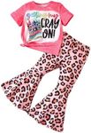 Ayzozuy Kids Toddler Girl Clothes Letter Print Graphic Top + Leopard Print Flare Leg Pants 2PC Summer Clothing Set(4-5T)