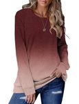 KISSMODA Sweatshirt for Women Fall Tops Lady Gradient Pullover Casual Crewneck Long Sleeve T Shirt GradualRed M