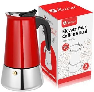 Suiitat Moka Pot, 9 Cups Stovetop Espresso Maker, 304 Stainless Steel Moka Pot, Italian and Cuban Coffee Maker, Suitable for Induction Cooktop, Red