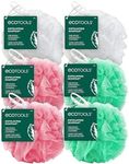 EcoTools Exfoliating EcoPouf Bath Sponges, Rich Lather, Recycled Netting, Body Loofahs for Smoother, Softer Skin, Removes Dirt & Impurities, for Shower & Bath, Assorted Colors, Pack of 6