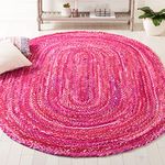 SAFAVIEH Braided Collection Area Rug - 4' x 6' Oval, Pink & Fuchsia, Handmade Country Farmhouse Reversible Cotton, Ideal for High Traffic Areas in Living Room, Bedroom (BRD452U)