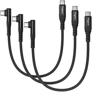 Fasgear Short USB C to USB C Cable - 3 Pack 30cm 60W USB 2.0 Type C Charger Fast Charging Braided Right Angle Compatible for Galaxy S22 S21 S20 Mac-Book i-Pad Pro/Air/Mini (Black)