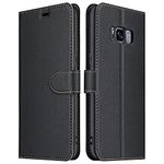 ELESNOW Case Compatible with Samsung Galaxy S8, High-grade Leather Flip Wallet Phone Case Cover for Samsung Galaxy S8 (Black)