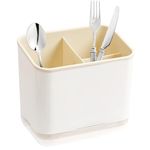 XFLYP Utensil Holder Cutlery Drainer Sink Caddy, 3 Compartments with Drainer, Cutlery Holder for Kitchen and Bathroom Storage Plastic Tableware Storage Drain Box Sink Cleaning Up (Yellow)