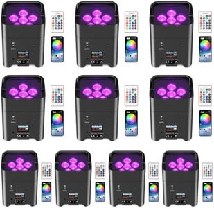 ZEMOJ RGBWA+UV Rechargeable Stage Lights, 108W 6in1 Battery Powered Uplights, 9600mAh 6LED Par Light DMX/APP/Remote/Strobe Wireless uplight for Church, Wedding, DJ, Live Show, Party(10 Packs)