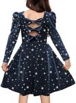 Arshiner Tween Girls Dress Sparkly Velvet Party Christmas Fall Winter Long Sleeve Crew Neck Bow Back Dresses with Pockets Blue 7-8Y