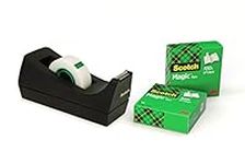 Scotch Desktop Tape Dispenser C38, Black + Scotch MagicTape, 19 mm x 33 m, 3 Rolls -Ideal For School, Home and Office