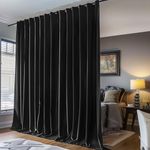 PANOVOUS Extra Wide Blackout Curtains, Rod Pocket Room Divider Curtains for Ceiling Track with Hooks，Noise Reduction Privacy Curtain for Wall Ceiling Mount, 100W x 84L Inch 1 Panel Black