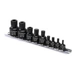 CASOMAN 9-Piece Low Profile Impact Triple Square Bit Socket Set, Includes Storage Rail, 1/4", 3/8" and 1/2" Drive, CR-MO Steel, Designed for Impact Use