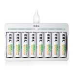 EBL 8 AA Rechargeable Batteries High-capacity with 8 Slots AA AAA Battery Charger - Individual Battery Charger with 5V 2A Fast Charging Function with Rechargeable Battery AA Sets