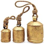 Carfar Shabby Chic Set of 3 Country Rustic Style Bells Handmade Metal Harmony Christmas Hanging Cow Bell Set on Jute Rope (Small)