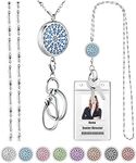 SAM & LORI Strong Lanyard Necklace Stainless Steel Beaded Chain Necklace Silver for ID Badge Holder and Key Chains Non Breakaway Inspirational Charms Pendant for Women Nurse Teacher Student Diffuser Sparkle Flower