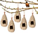 Humming Bird Houses for Outside Hanging, Natural Grass Hut, Hand Woven Hummingbird Nest for Garden Window Outdoor Home Decoration, 5 Pack (Water Droplets)