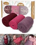 Newborn Photography Props, 3 Pcs Baby Stretch Wraps, Professional Baby Photo Props Long Ripple Wrap, for 0-6 Months Baby (Wine+Rose+Lilac)