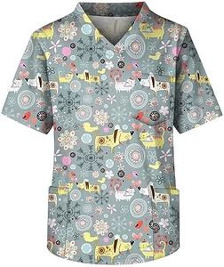 Mens Scrub Shirts Short Sleeve,Dinosaur Printed Scrub Tops Plus Size V Neck Stretch Nurse Uniforms Cute Cartoon Pattern Medical Worwear with Pockets Mint Green XL