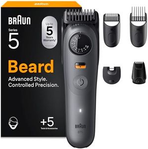 Braun Series 5 Beard Trimmer, BT5525, Grey - 5 Styling Tools, Mens Beard Trimmer with Ultra Sharp Blade, Waterproof, 40 Lengths & 120 min Cordless Use